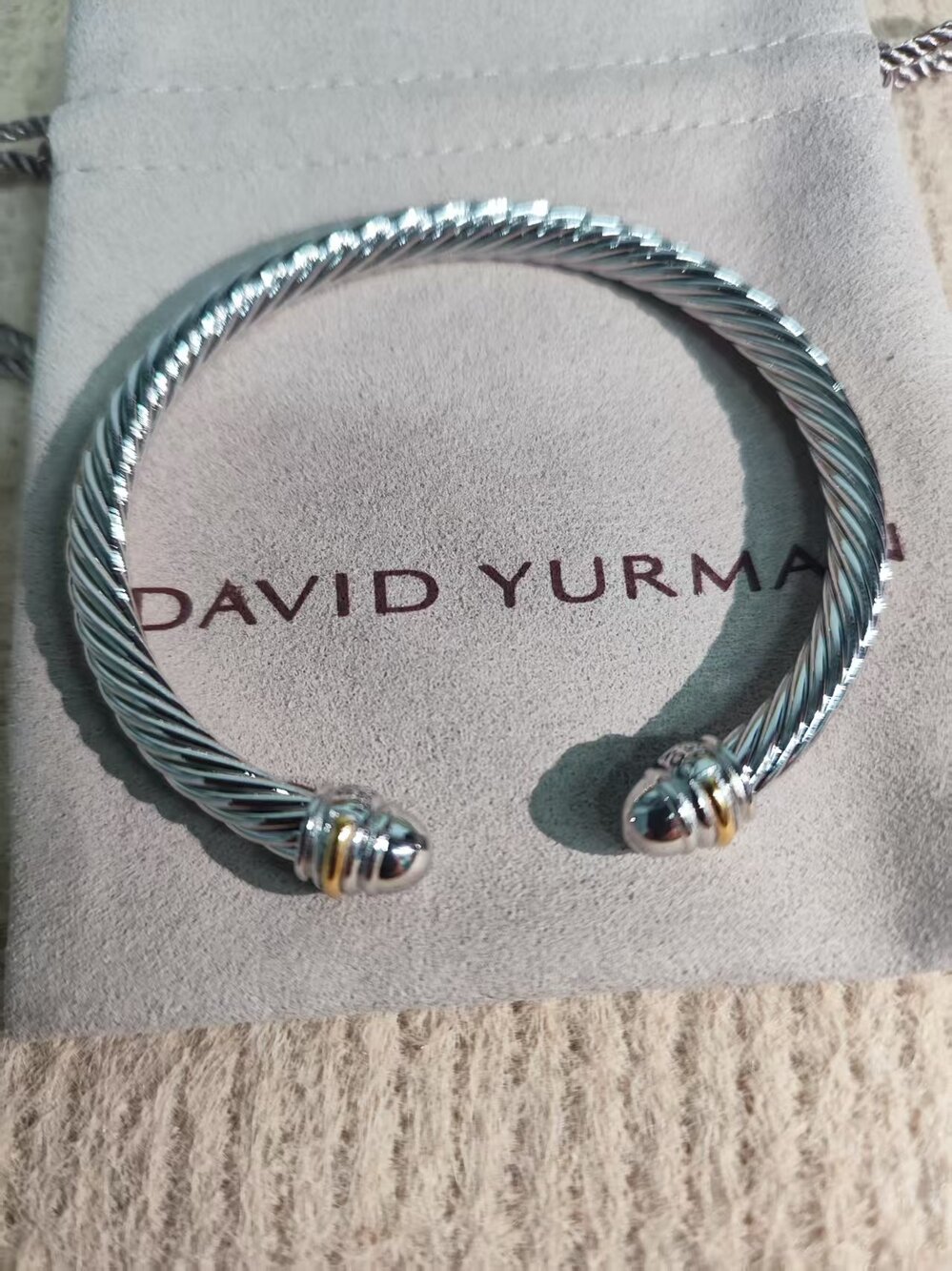 David Yurman Cable Classic Cuff Bracelet Sterling Silver Two Tone Gold
